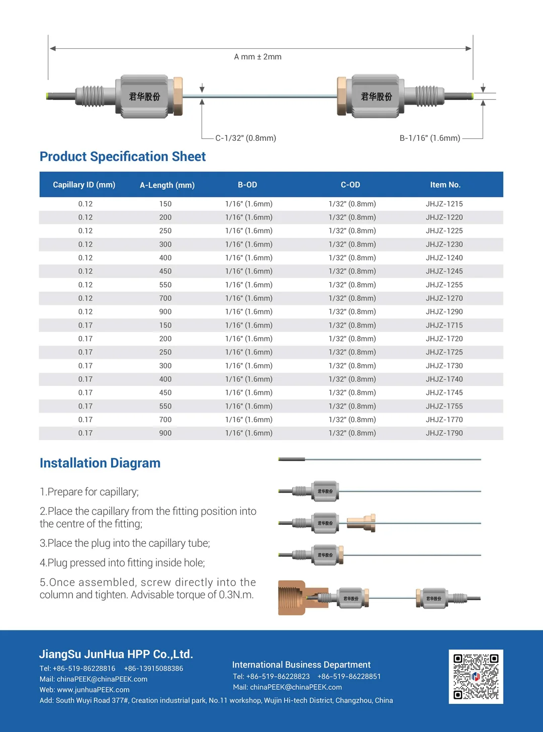 PEEK Dead Volume-free High Pressure Fitting