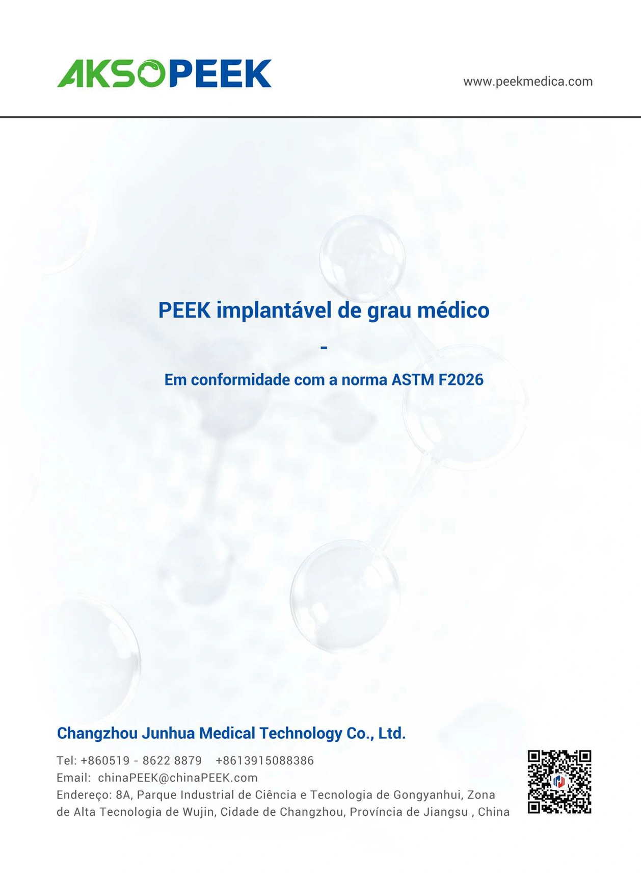 AKSOPEEK Medical Grade Implant Grade PEEK Material (Portuguese)