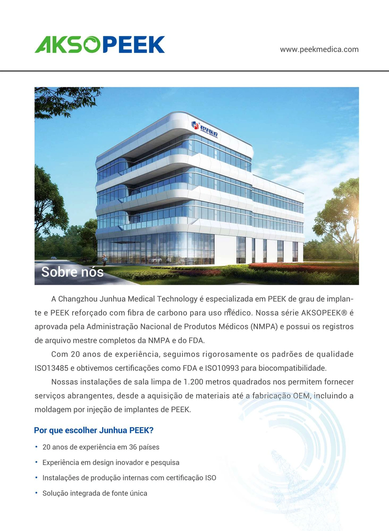AKSOPEEK Medical Grade Implant Grade PEEK Material (Portuguese)