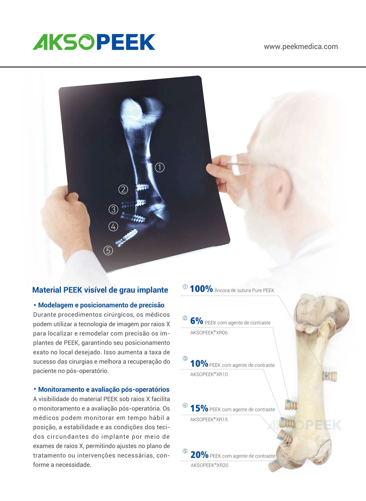 AKSOPEEK Medical Grade Implant Grade PEEK Material (Portuguese)