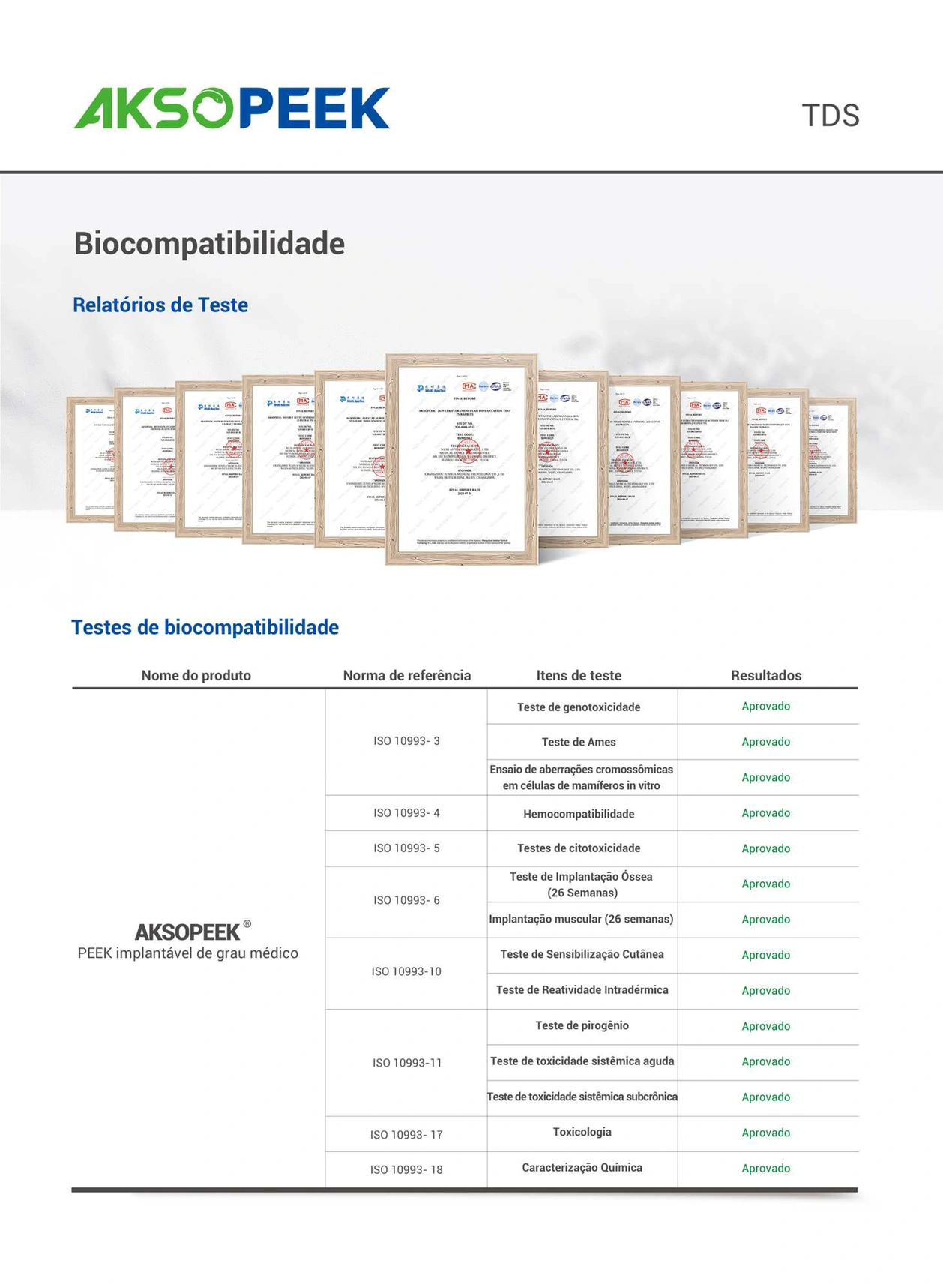 AKSOPEEK Medical Grade Implant Grade PEEK Material (Portuguese)